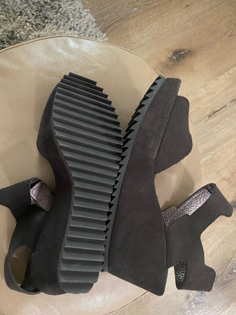 Pedro Garcia Espresso Brown Suede Leather Platform Wedge Sandals size 6.5 - Picture 7 of 7
